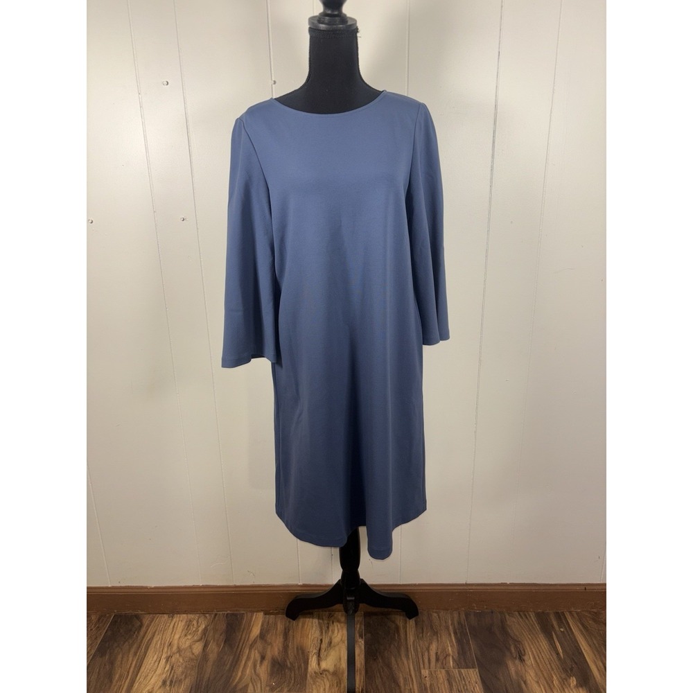 LAFAYETTE 148 NEW YORK Dress M Shift Knee Length Bell Sleeve Blue Pockets